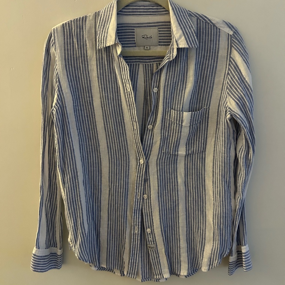 Rails Blue and White Striped Button-Down Shirt